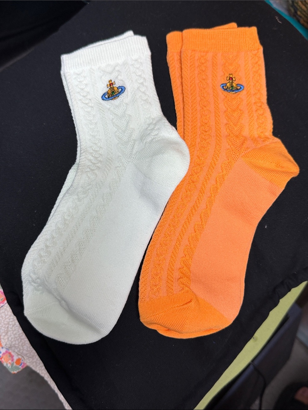 Vivienne Westwood White and Orange Cable Crew Socks